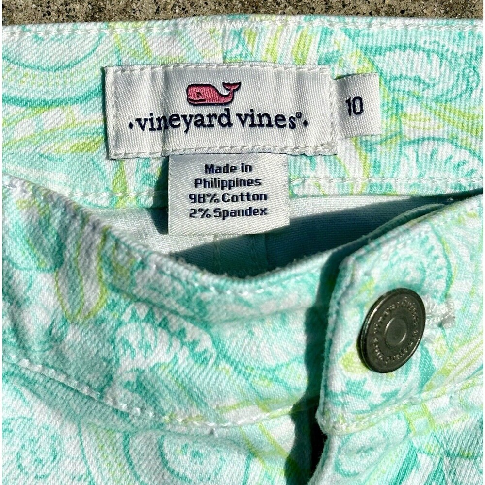 Women’s Vineyard Vines Size 10 Green Blue Sun Faded Skinny Shell Pants - Picture 3 of 4
